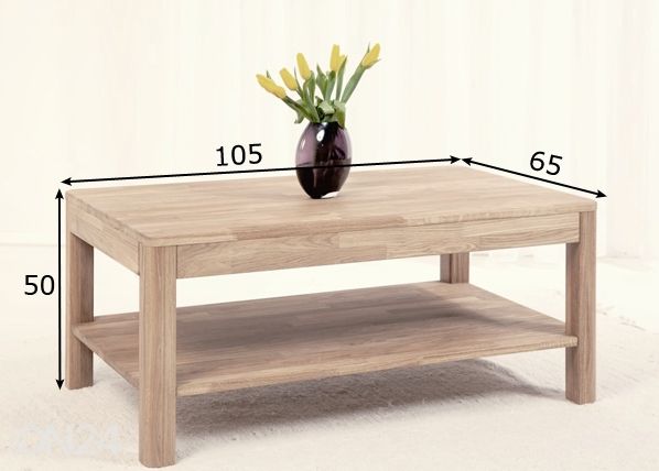 Tammepuidust diivanilaud Lausenne 105x65 cm, valge õli mõõdud