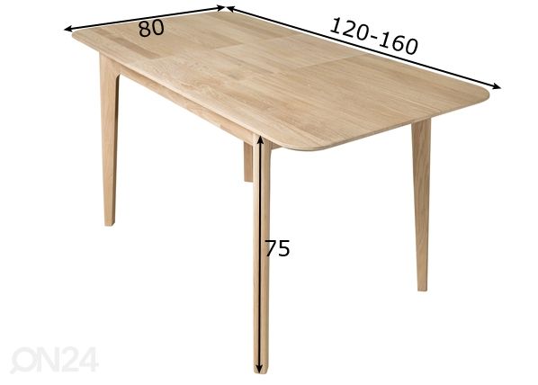 Tammepuidust pikendatav söögilaud Frans 1P 120-160x80 cm, valge õli mõõdud