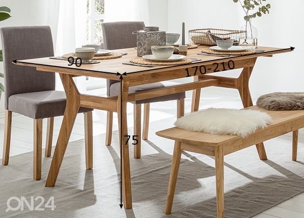 Tammepuidust pikendatav söögilaud Helsinki 170-210x90 cm mõõdud