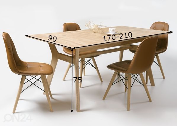 Tammepuidust pikendatav söögilaud Helsinki 170-210x90 cm, valge õli mõõdud