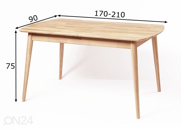 Tammepuidust pikendatav söögilaud Scan 170-210x90 cm, valge õli mõõdud