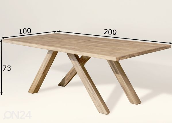 Tammepuidust söögilaud Dexter 1 200x100 cm, valge õli mõõdud