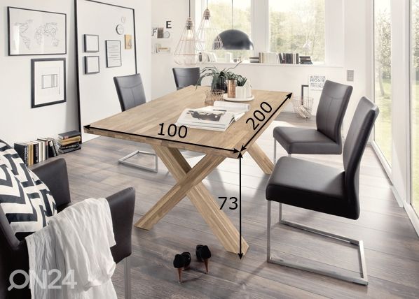 Tammepuidust söögilaud Dexter 2 200x100 cm, valge õli mõõdud