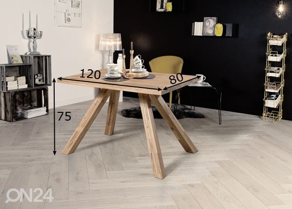 Tammepuidust söögilaud Dexter 4 120x80 cm, valge õli mõõdud