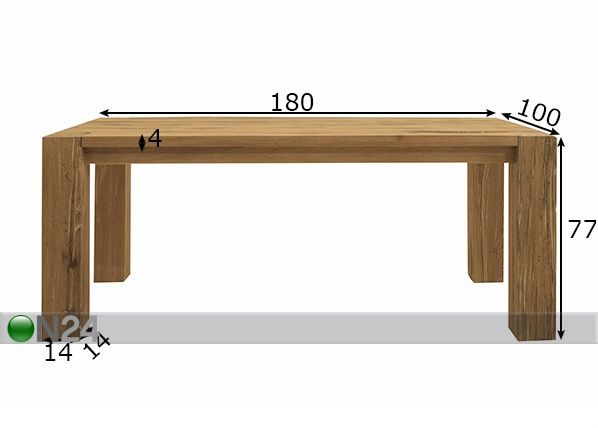 Tammepuidust söögilaud Fausto 100x180 cm mõõdud