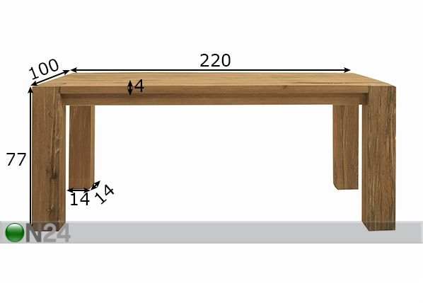 Tammepuidust söögilaud Fausto 100x220 cm mõõdud