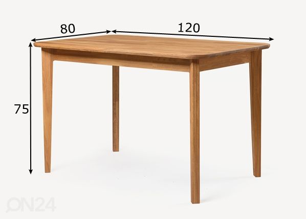 Tammepuidust söögilaud Frans 1 120x80 cm mõõdud