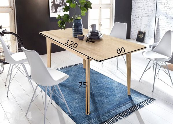 Tammepuidust söögilaud Frans 1 120x80 cm, valge õli mõõdud