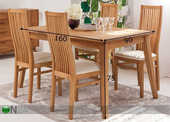 Tammepuidust söögilaud Genf 160x90 cm mõõdud