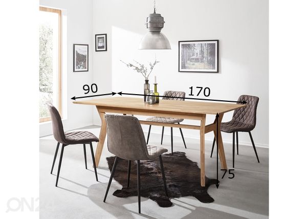 Tammepuidust söögilaud Helsinki 170x90 cm, valge õli mõõdud