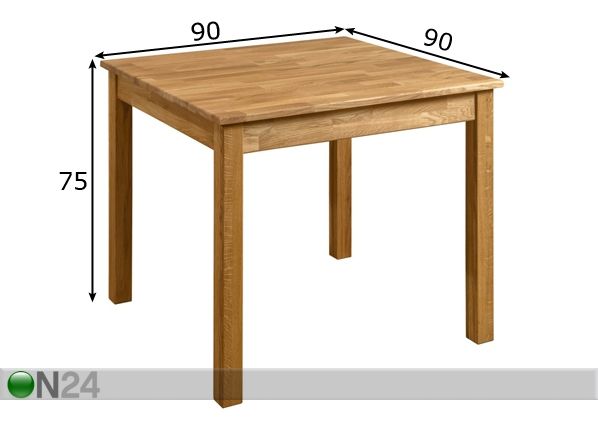 Tammepuidust söögilaud Lem 90x90 cm mõõdud