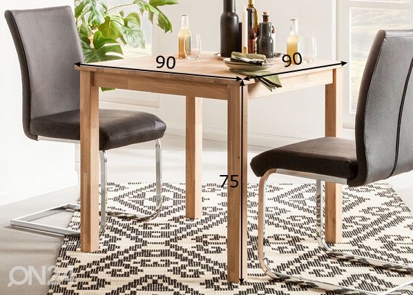 Tammepuidust söögilaud Lem 90x90 cm, valge õli mõõdud