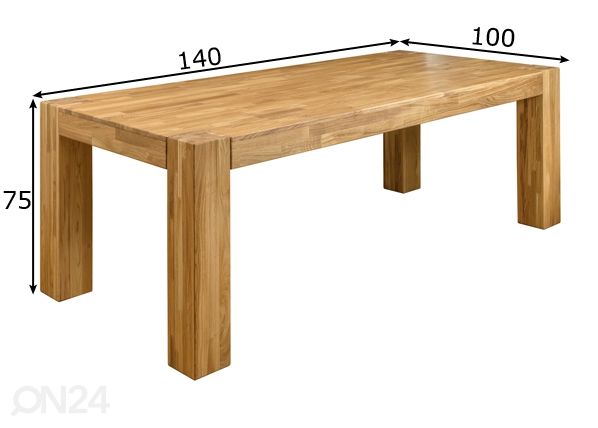 Tammepuidust söögilaud Noa 140x100 cm mõõdud