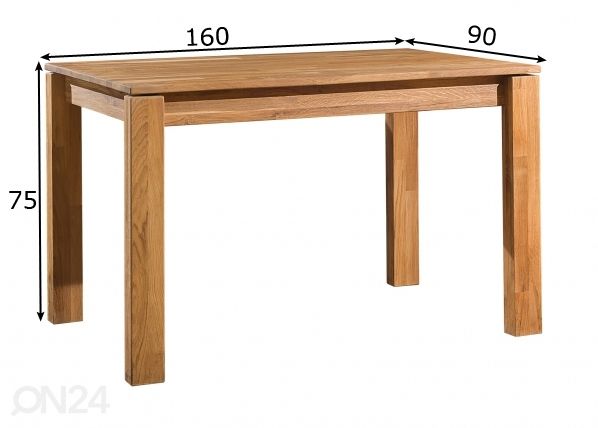 Tammepuidust söögilaud Provence 4 160x90 cm mõõdud