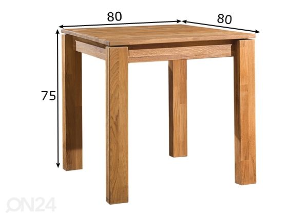 Tammepuidust söögilaud Provence 4 80x80 cm mõõdud