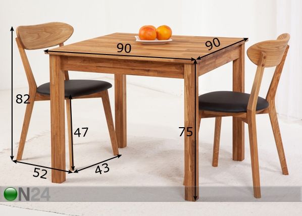 Tammepuidust söögitoakomplekt Lem 2 90x90 cm mõõdud