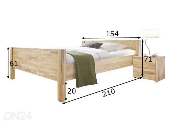Tammepuidust voodi Hans 140х200 cm, valge õli mõõdud