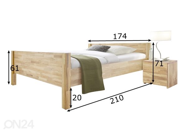 Tammepuidust voodi Hans 160х200 cm, valge õli mõõdud