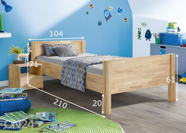 Tammepuidust voodi Hans 90х200 cm, valge õli mõõdud