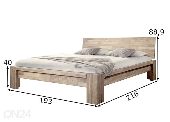 Tammepuidust voodi Montana 180х200 cm, valge õli mõõdud