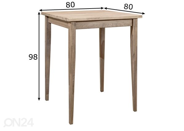 Tammepuust baarilaud 80x80 cm, valge õli mõõdud