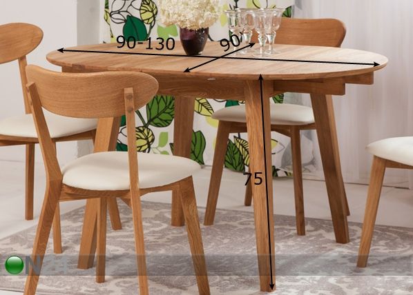 Tammepuust pikendatav söögilaud Basel 90x90-130 cm mõõdud