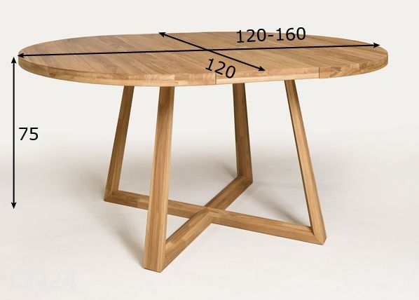 Tammepuust pikendatav söögilaud Merbi 120/160x120 cm mõõdud
