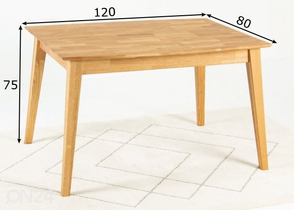 Tammepuust söögilaud 120x80 cm mõõdud