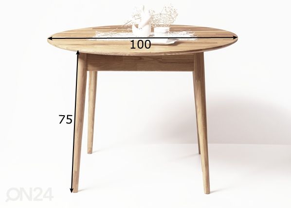 Tammepuust söögilaud Scan Ø 100 cm, valge õli mõõdud