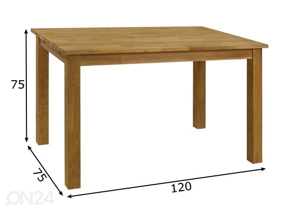Tammest söögilaud Gloucester 75x120 cm mõõdud