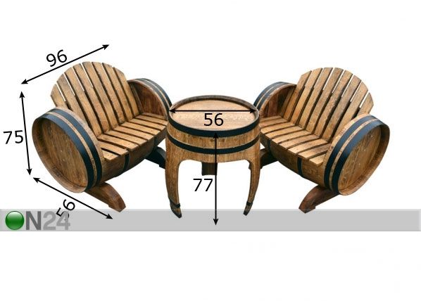 Tammevaadist mööbel Barrel mõõdud