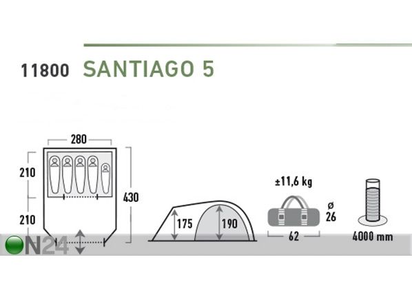 Telk High Peak Santiago 5 helehall/tumehall mõõdud