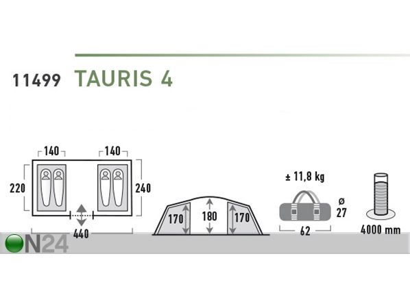 Telk High Peak Tauris 4 beež mõõdud