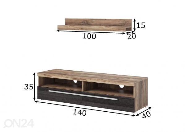 TV-alus 140 cm + seinariiul mõõdud