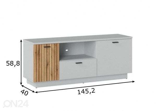 Tv-alus Alverno 145 cm, helehall/tamm mõõdud