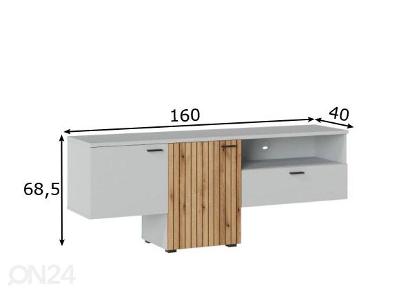Tv-alus Alverno 160 cm, helehall/tamm mõõdud