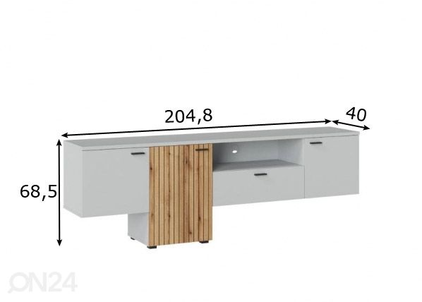 Tv-alus Alverno 205 cm, helehall/tamm mõõdud