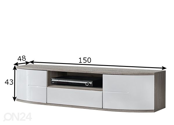 TV-alus Ontario 150 cm, san remo tamm mõõdud