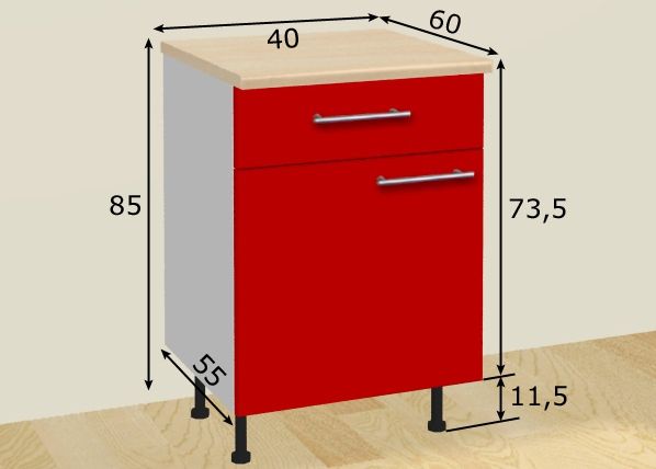 Ukse ja sahtliga köögikapp 40 cm mõõdud