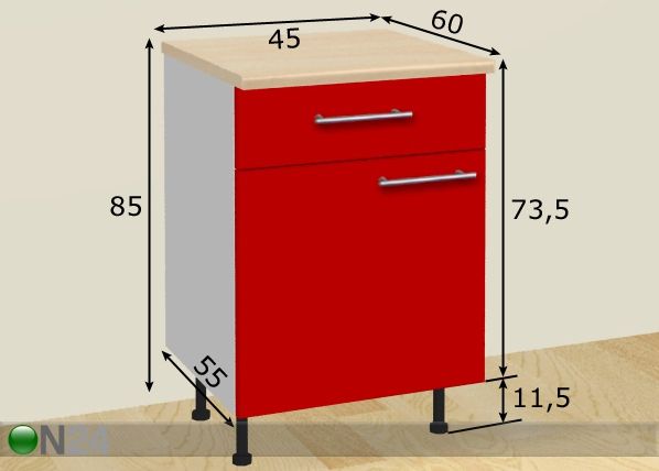 Ukse ja sahtliga köögikapp 45 cm mõõdud
