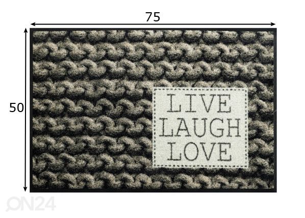 Uksematt Live Laugh Love 50x75 cm mõõdud
