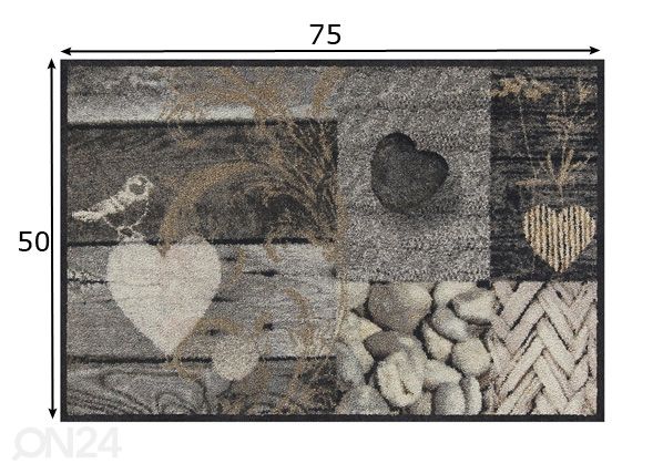 Uksematt Nature Hearts 50x75 cm mõõdud
