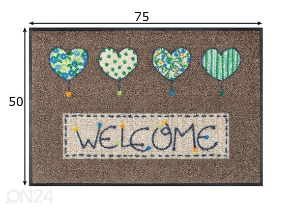 Uksematt Welcome Hearts 50x75 cm mõõdud