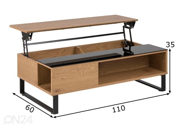 Ülestõstetava plaadiga diivanilaud Azalea mõõdud