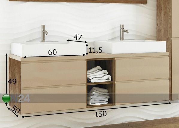 Valamukapp kahe valamuga 150 cm mõõdud