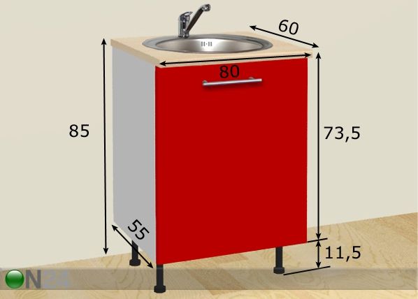 Väljatõmmatava uksega valamukapp 80 cm mõõdud