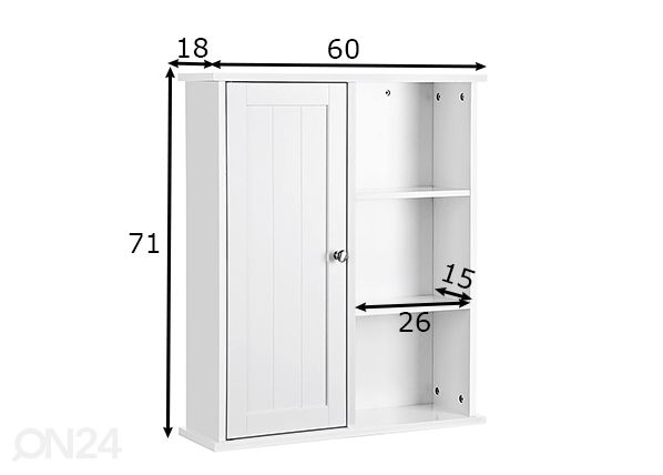 Vannitoa seinakapp 60 cm, valge mõõdud