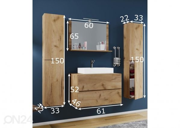 Vannitoakomplekt Lendas M kappidega 60 cm mõõdud