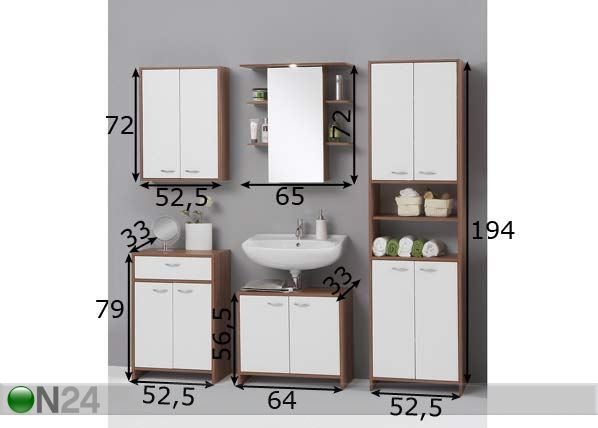 Vannitoakomplekt Madrid mõõdud