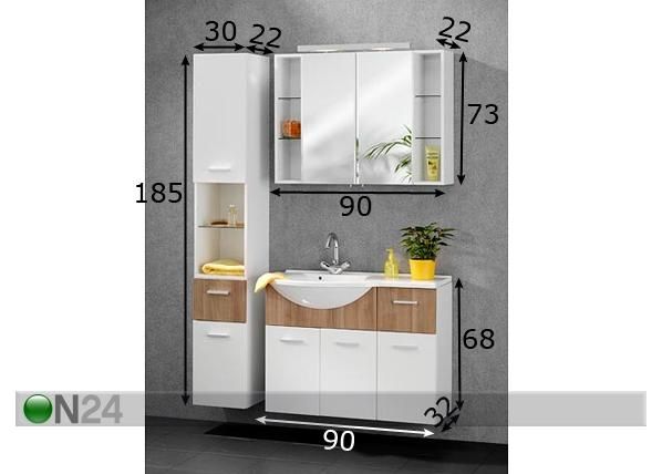 Vannitoakomplekt Malaga mõõdud